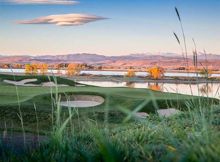 Golf course at sunset 